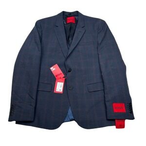 Hugo Boss Blazer Mens 42R 42 Blue Plaid Super Flex Performance Jacket $495 NEW